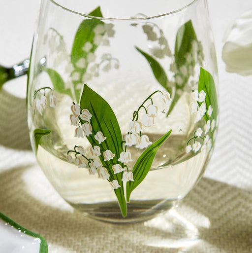Lily of the Valley Stemless Wine Glass Drinkware Two's Company 