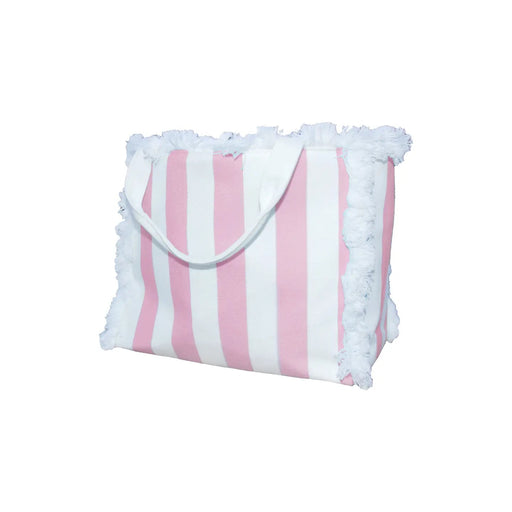 Linen Fringe Tote Bag - Pink and White Stripe Tote Bag Toss Design 