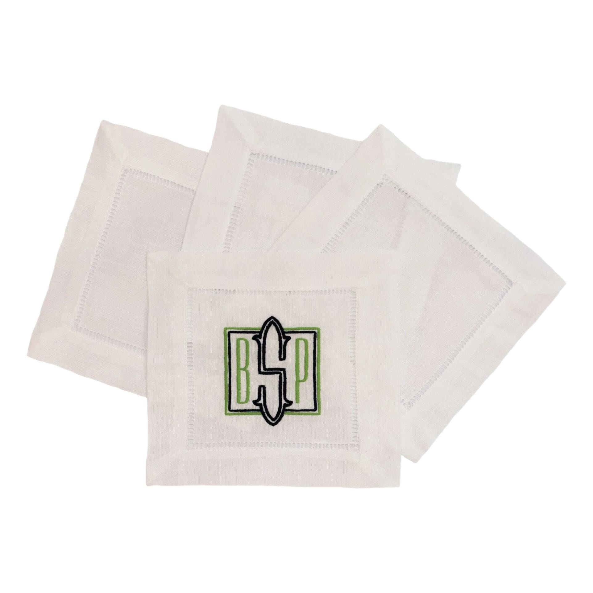 Linen Hemstitch Cocktail Napkins - Set of 4