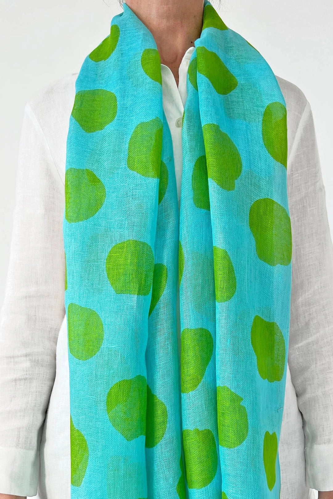 Linen Scarf- Big Smudge Dot Citron/Aqua Scarf See Design 