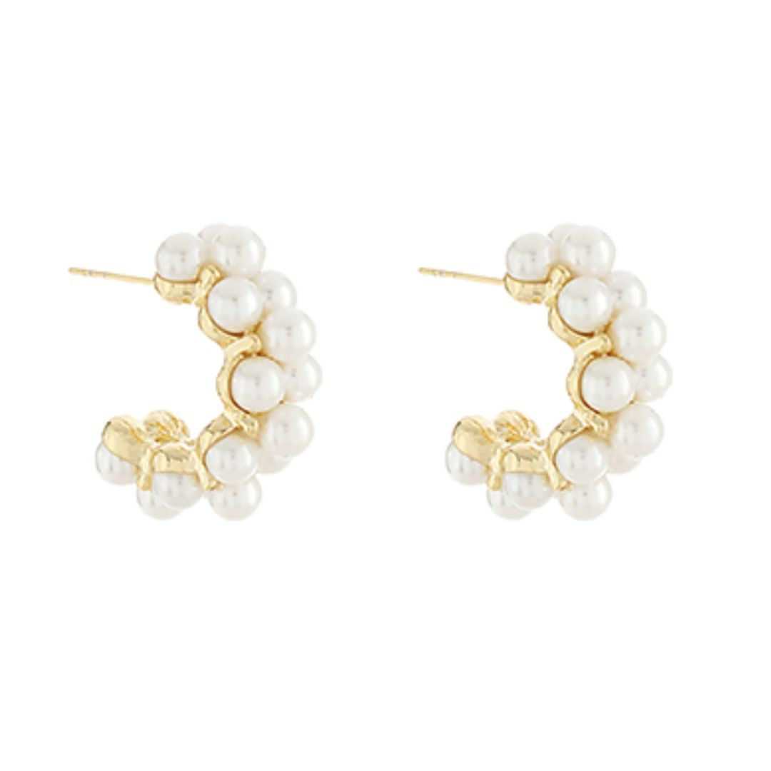 Linked Pearl Hoops Womens Earrings Golden Stella 