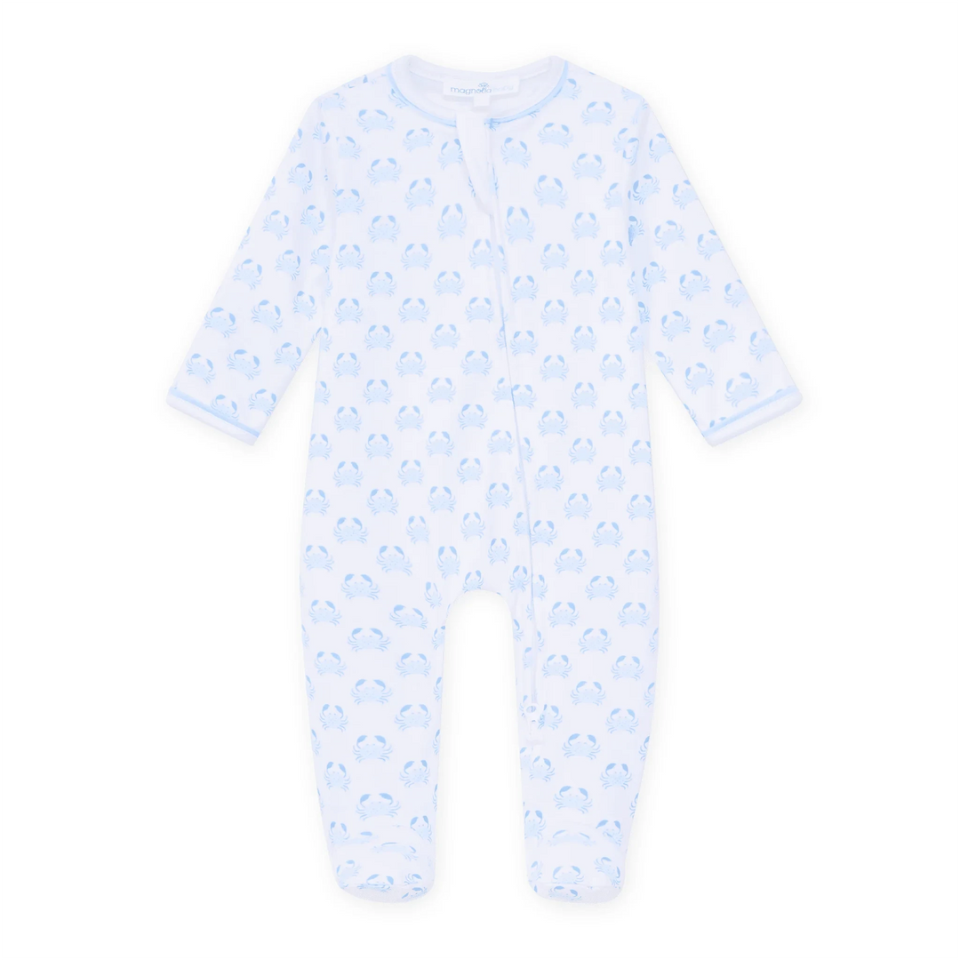 Little Crawlers Print Zip Footie - Light Blue Boy Footie Magnolia Baby 