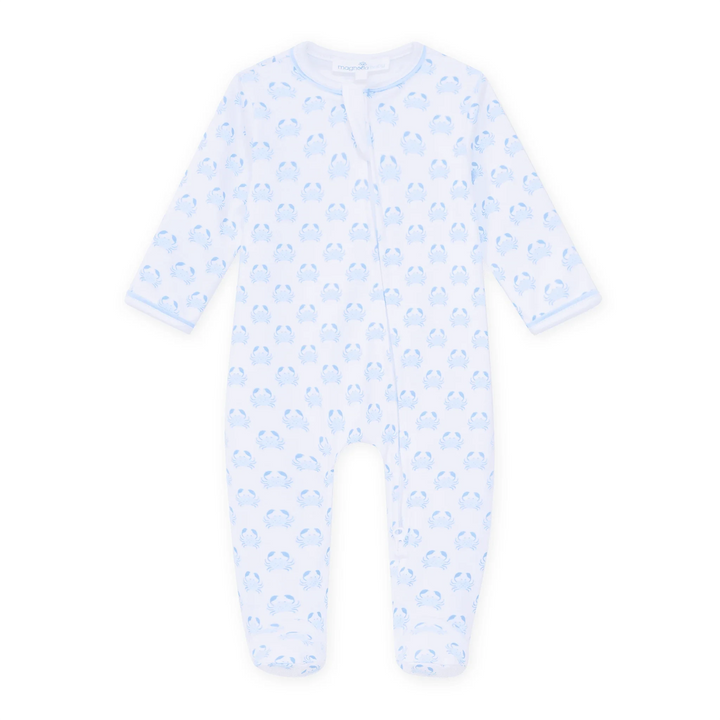Little Crawlers Print Zip Footie - Light Blue Boy Footie Magnolia Baby 