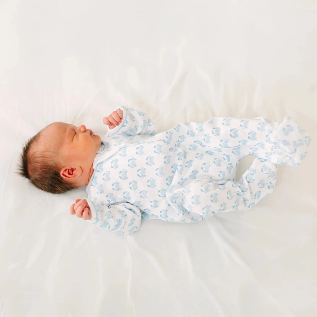 Little Crawlers Print Zip Footie - Light Blue Boy Footie Magnolia Baby 