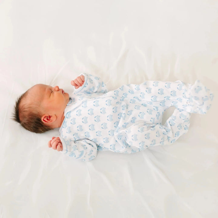 Little Crawlers Print Zip Footie - Light Blue Boy Footie Magnolia Baby 