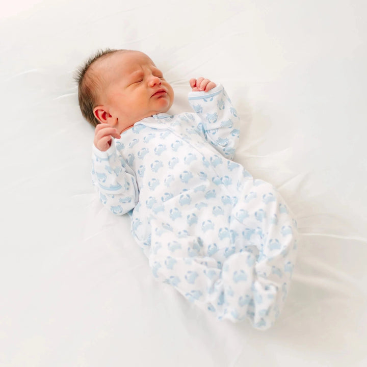 Little Crawlers Print Zip Footie - Light Blue Boy Footie Magnolia Baby 