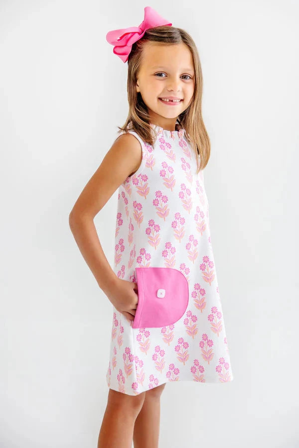 Lizzie's Luxe Leisure Dress - Bridgetown Harbour Hand Block Girl Dress Beaufort Bonnet 