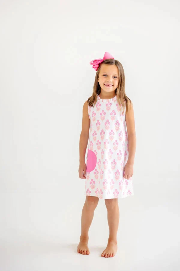 Lizzie's Luxe Leisure Dress - Bridgetown Harbour Hand Block Girl Dress Beaufort Bonnet 