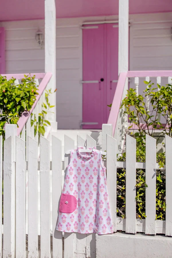 Lizzie's Luxe Leisure Dress - Bridgetown Harbour Hand Block Girl Dress Beaufort Bonnet 