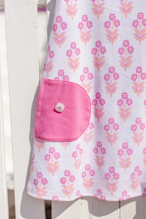 Lizzie's Luxe Leisure Dress - Bridgetown Harbour Hand Block Girl Dress Beaufort Bonnet 
