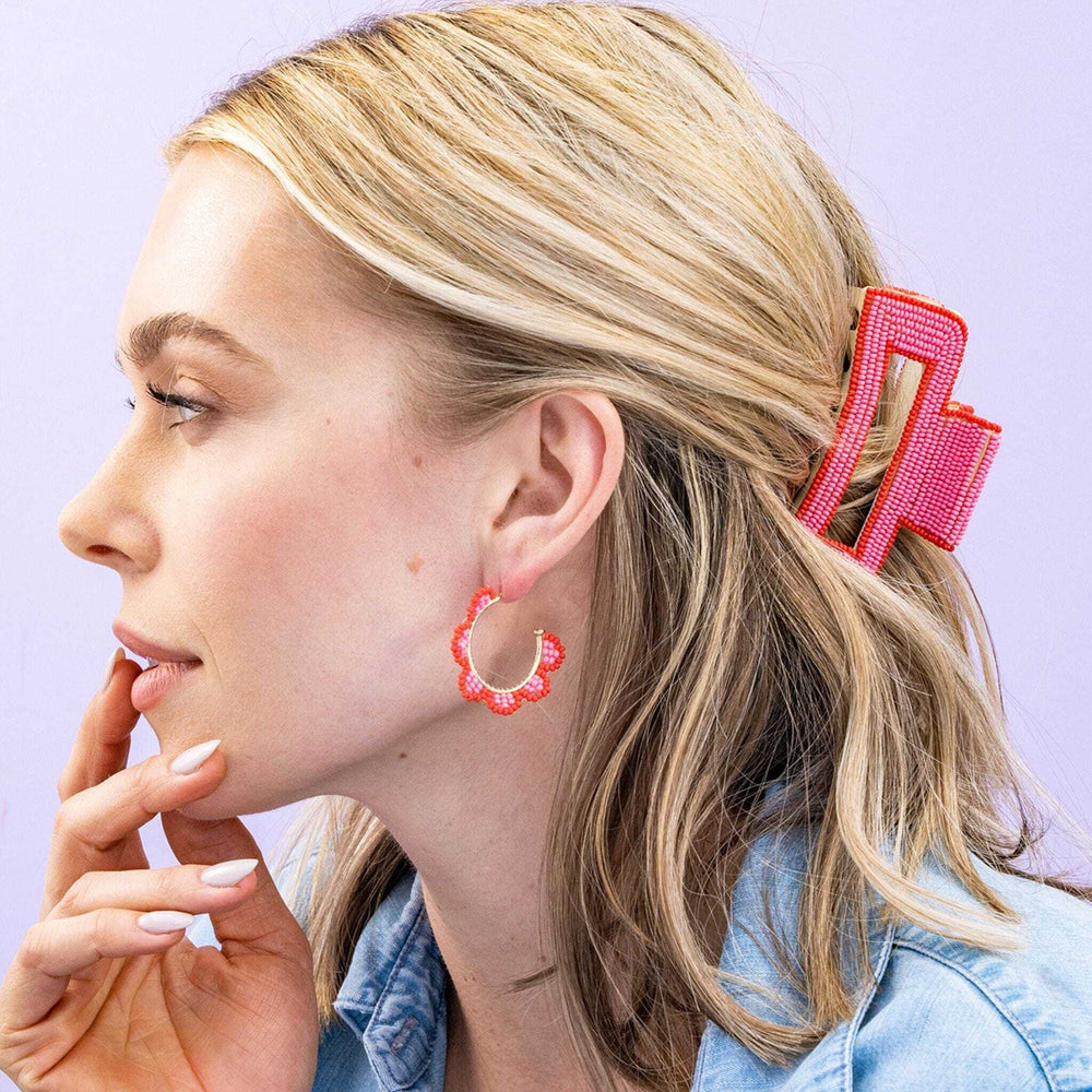 Lola Solid Color w/ Piped Edges Claw Clip - Pink Womens Hair Accessory Ink and Alloy 