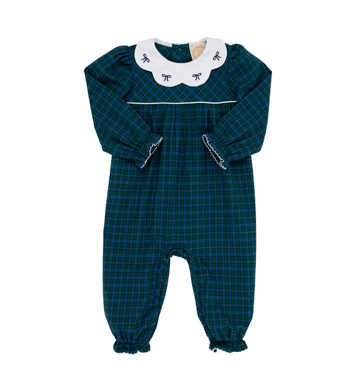 Long Sleeve Britt Romper - Woodlake Point Plaid Girl Longalls Beaufort Bonnet 