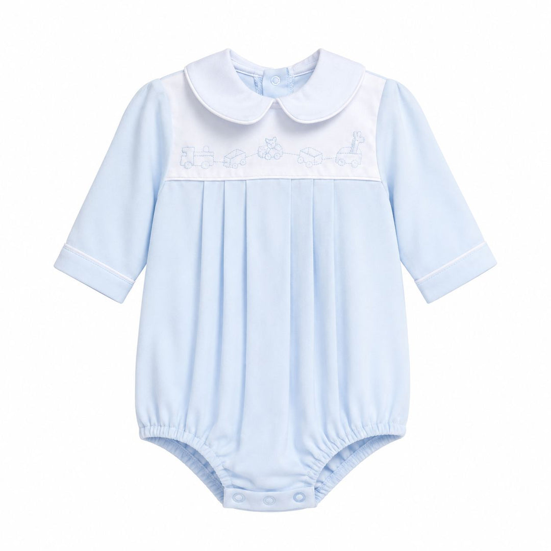 Long Sleeve Embroidered Knit Bubble - Blue Wagon Boy Bubble Auraluz 