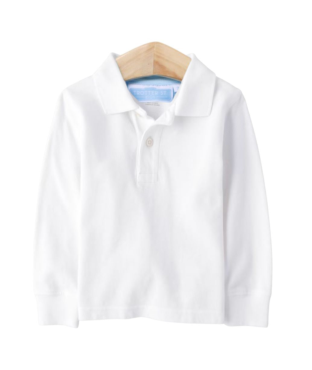 Long Sleeve Polo Shirt - White Boy Shirt Trotter Street Kids 