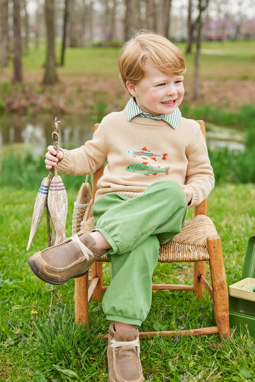 Long Sleeve Polo - Watercress Stripe Boy Shirt Little English 