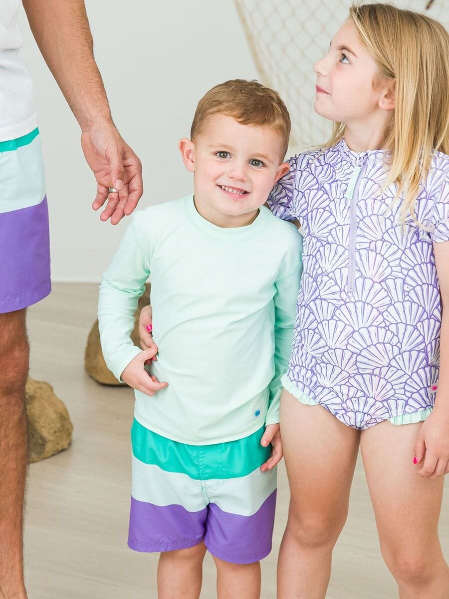 Long Sleeve Rash Guard - Mint Boy Bathing Suit Rufflebutts 
