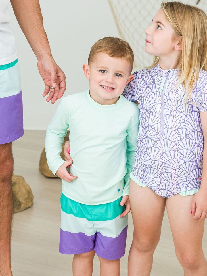 Long Sleeve Rash Guard - Mint Boy Bathing Suit Rufflebutts 