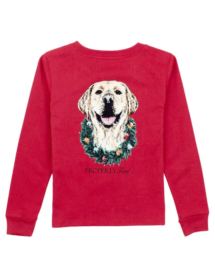 Long Sleeve Tee - Deck the Paws on Cabernet Boy Shirt Properly Tied 