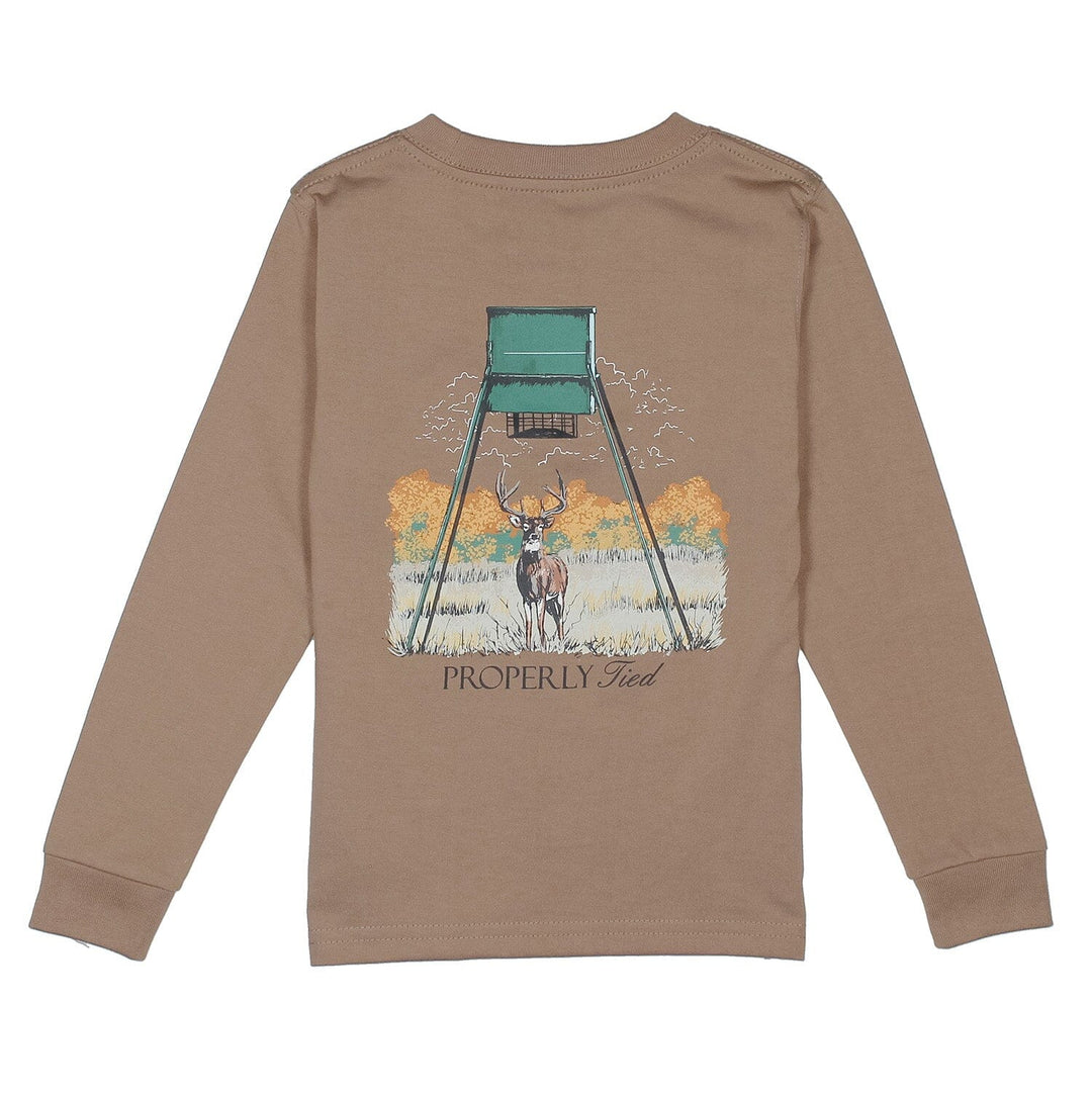 Long Sleeve Tee - Deer Feeder on Walnut Boy Shirt Properly Tied 