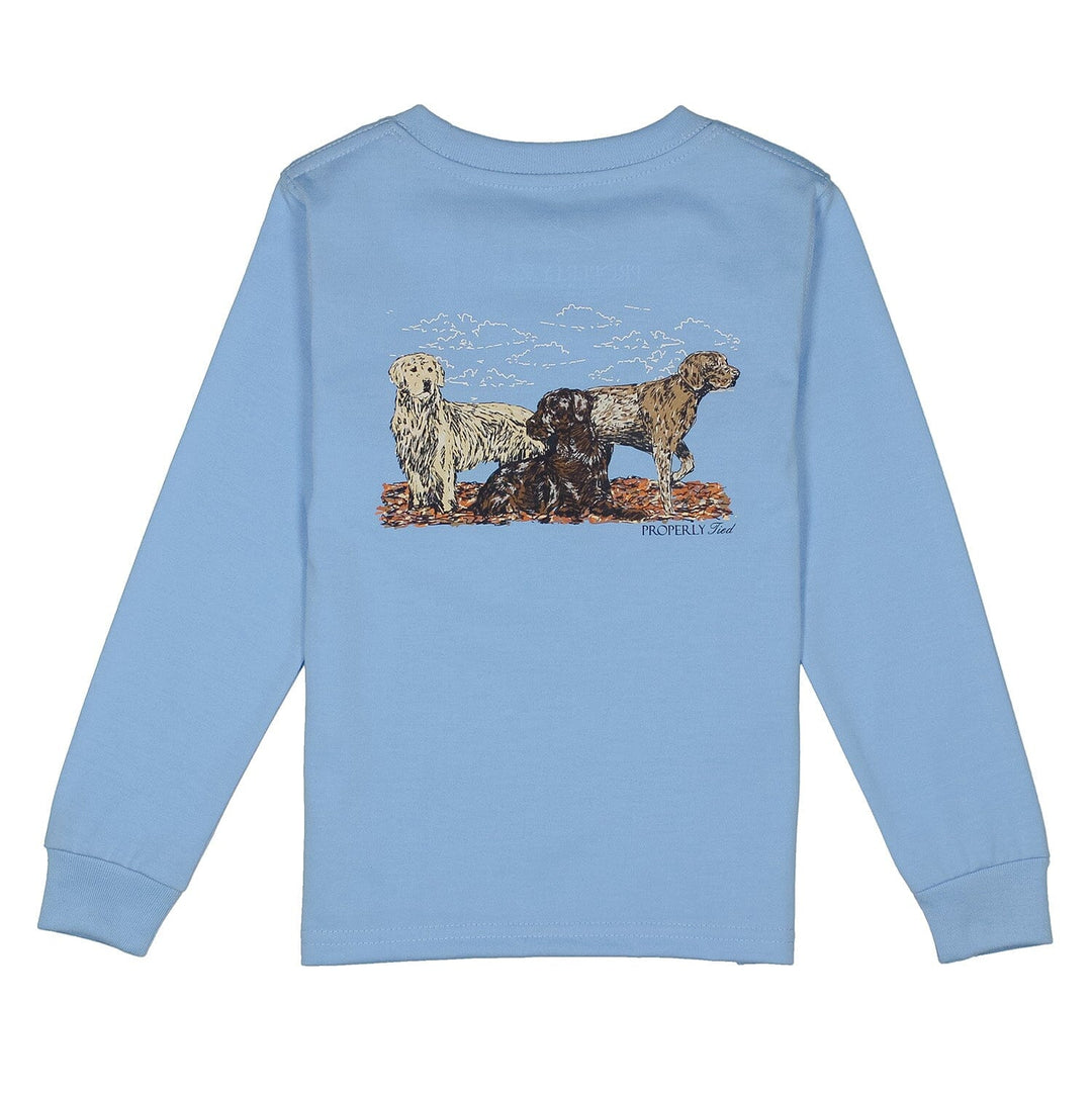 Long Sleeve Tee - Hunting Dogs on Light Blue Boy Shirt Properly Tied 