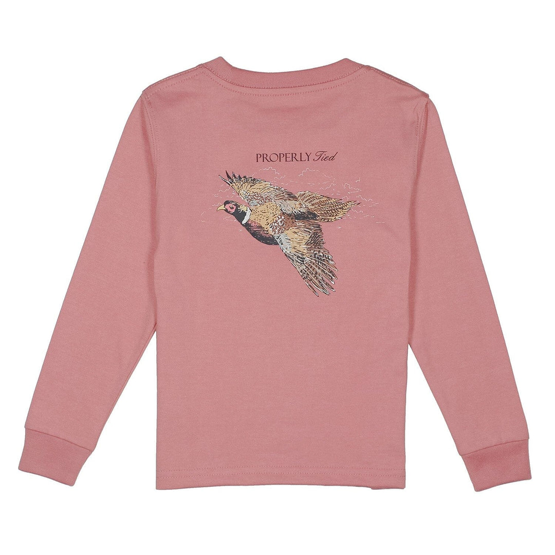 Long Sleeve Tee - Pheasant Hunt on Salmon Boy Shirt Properly Tied 