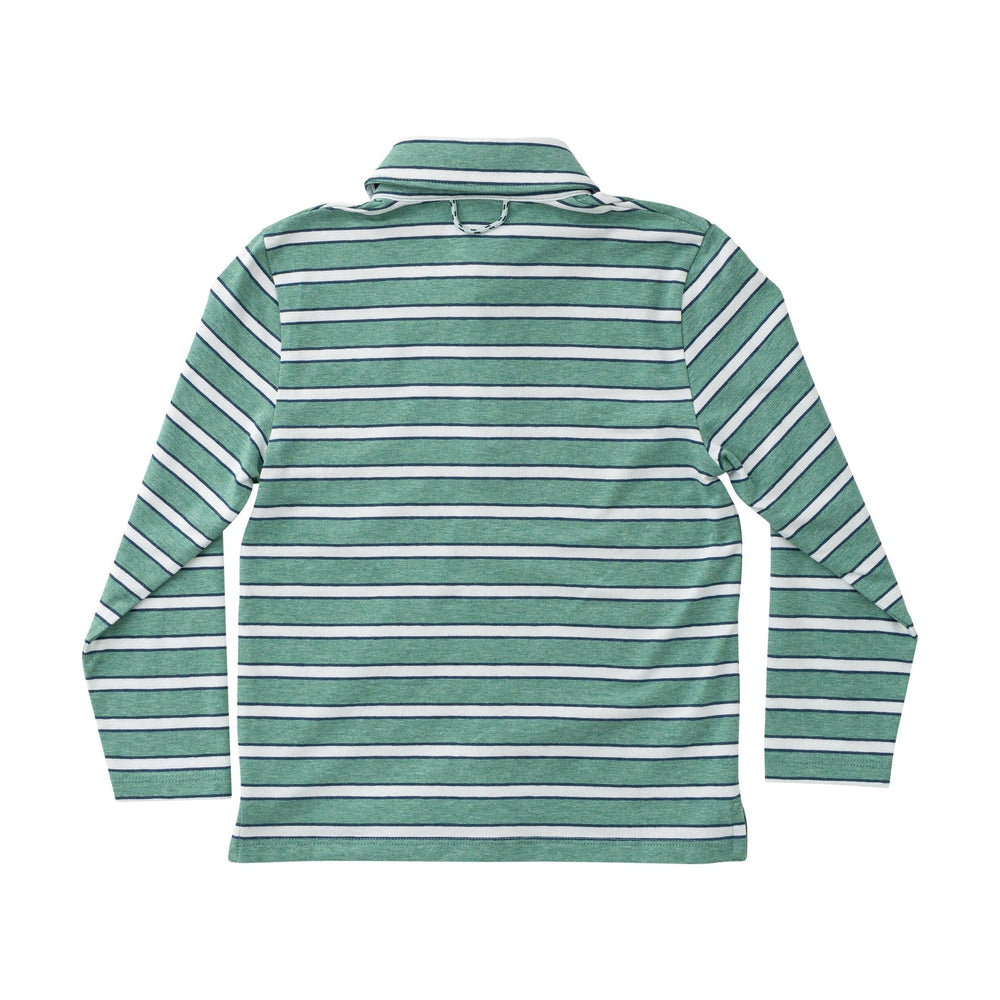 Long Sleeve Too Cool for School Polo - Frosty Spruce Dark Denim Stripe Boy Shirt Prodoh 