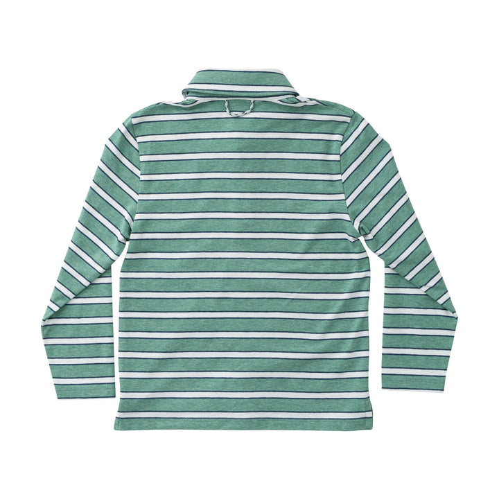 Long Sleeve Too Cool for School Polo - Frosty Spruce Dark Denim Stripe Boy Shirt Prodoh 