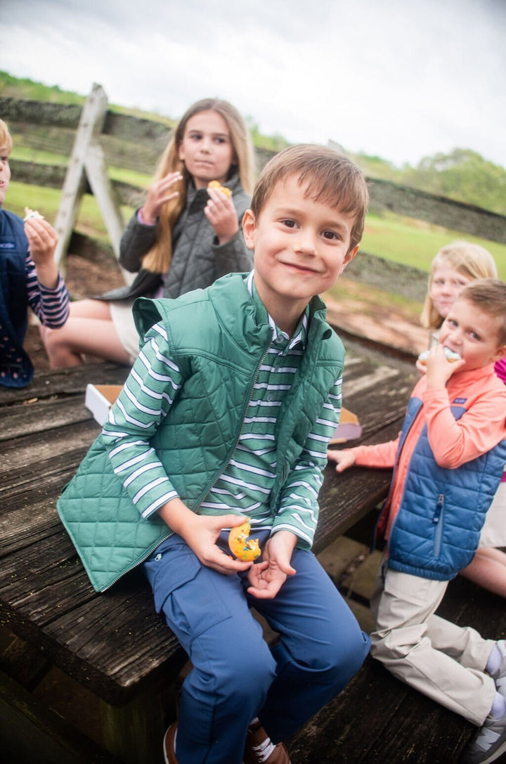 Long Sleeve Too Cool for School Polo - Frosty Spruce Dark Denim Stripe Boy Shirt Prodoh 