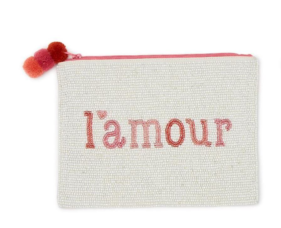 Love is in the Air Hand-Beaded Multipurpose Pouch with Pom Poms Coin Purse Two's Company J'adore 