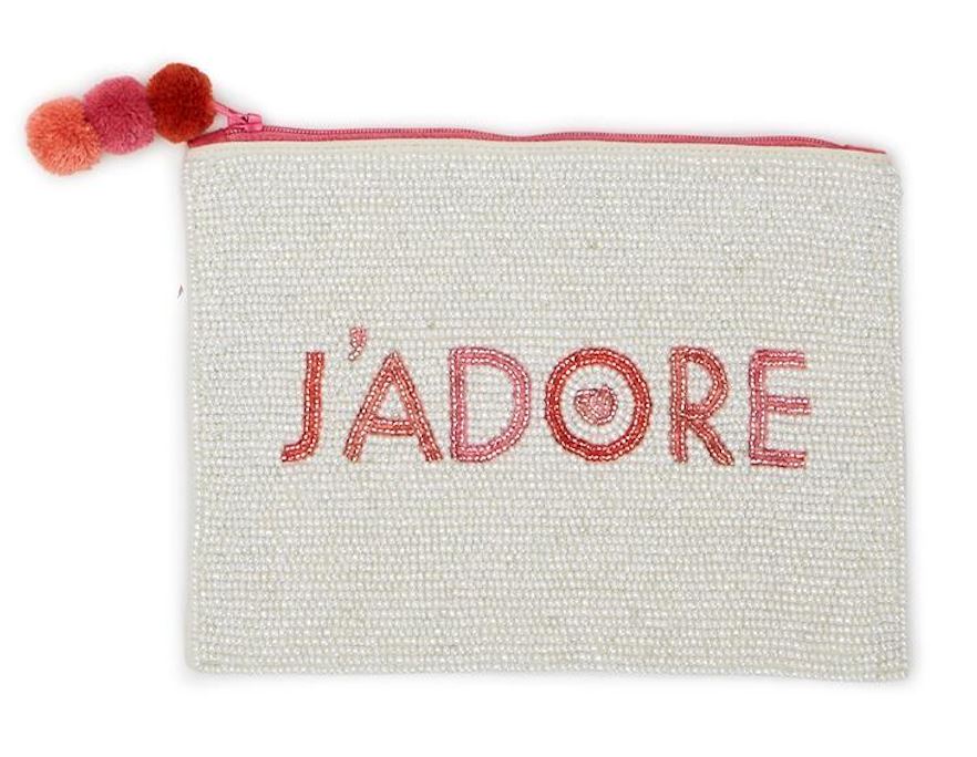 Love is in the Air Hand-Beaded Multipurpose Pouch with Pom Poms Coin Purse Two's Company L'amour 
