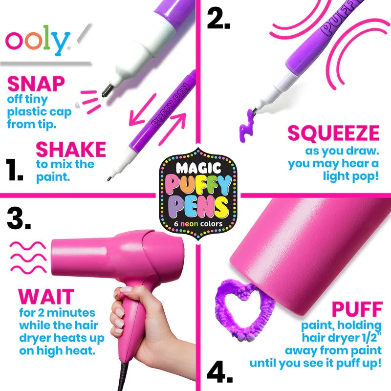 Magic Neon Puff Pens Coloring Supplies Ooly 