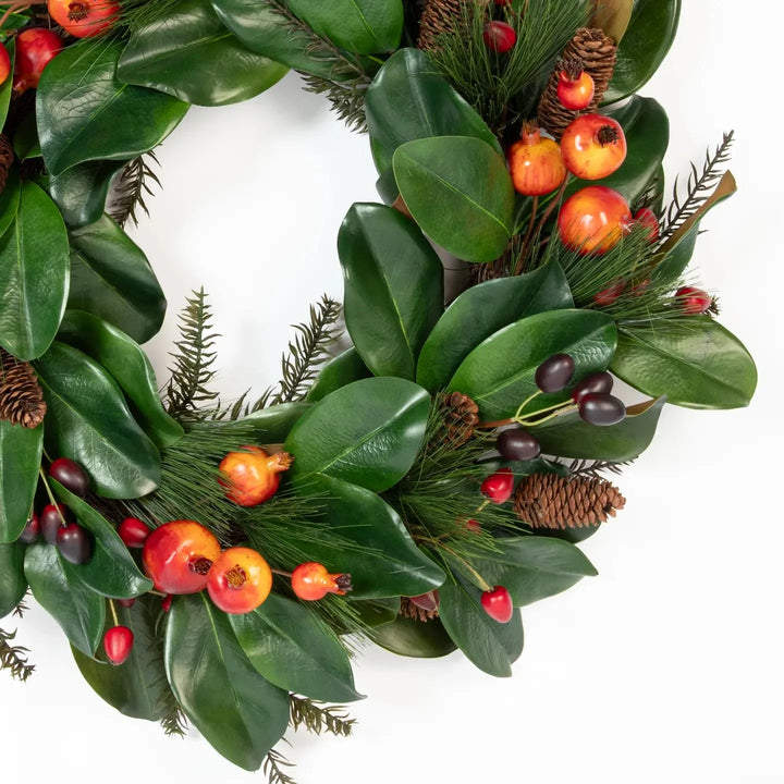 Magnolia Festive Holiday Wreath - 24" Wreaths & Garlands Mills Floral 