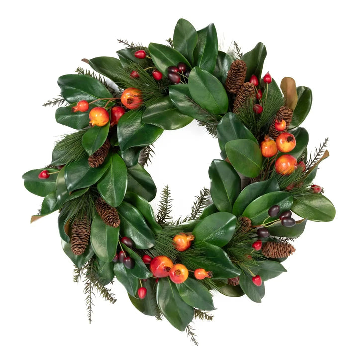 Magnolia Festive Holiday Wreath - 24" Wreaths & Garlands Mills Floral 