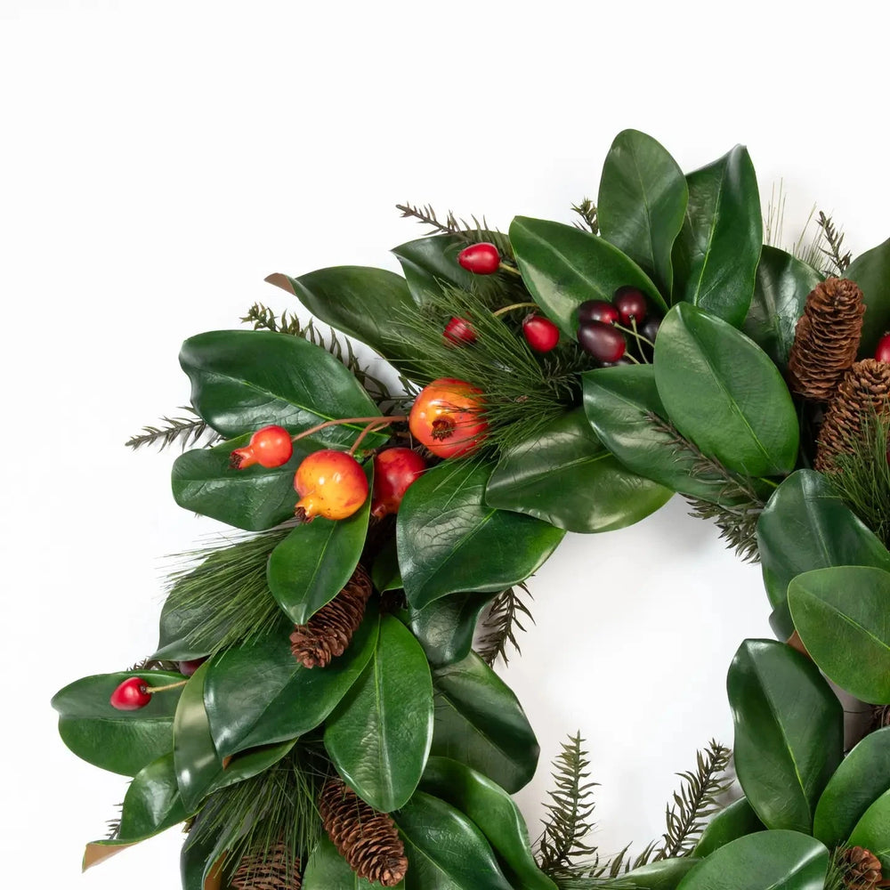 Magnolia Festive Holiday Wreath - 24" Wreaths & Garlands Mills Floral 