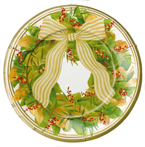 Magnolia Wreath Salad & Dessert Paper Plates - 8 Per Package Paper Products Caspari 