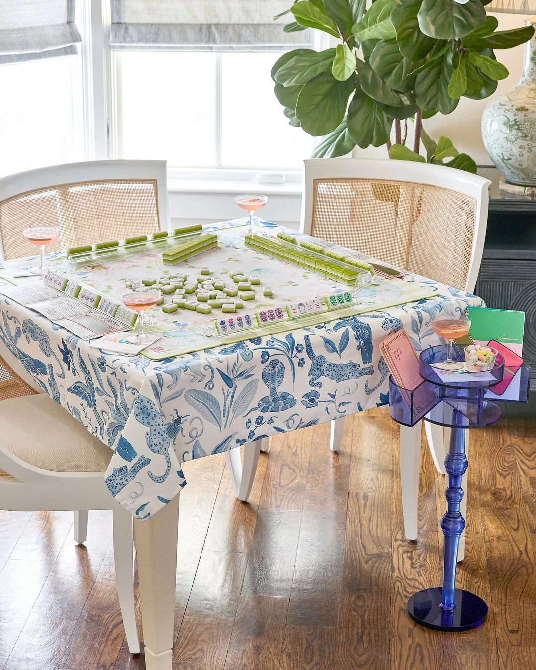 Mahjong Instructional Tablecloth - Amazon Blue Game Oh My Mahjong 