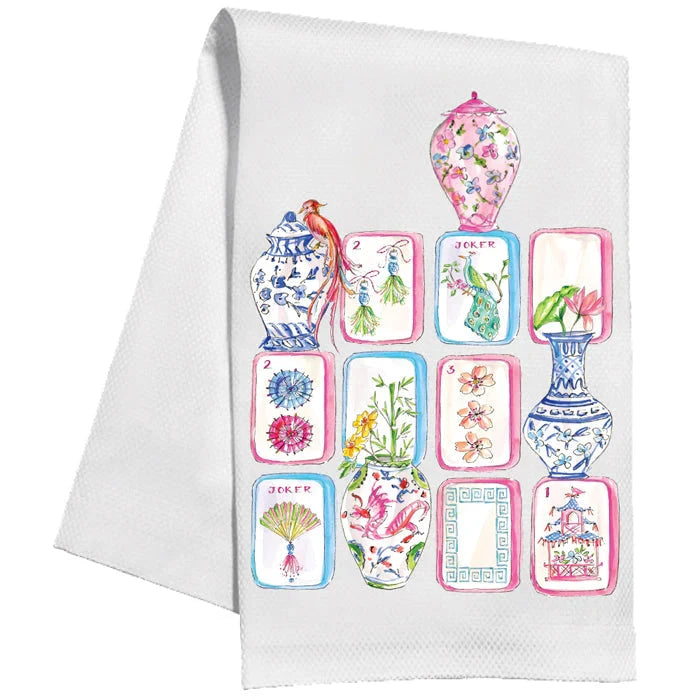 Mahjong Tiles Chinoiserie Pots Kitchen Towel Kitchen Towel Rosanne Beck 