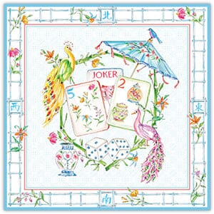 Mahjong Tiles Colorful Peacocks & Umbrellas Square Placemat Placemats Rosanne Beck 