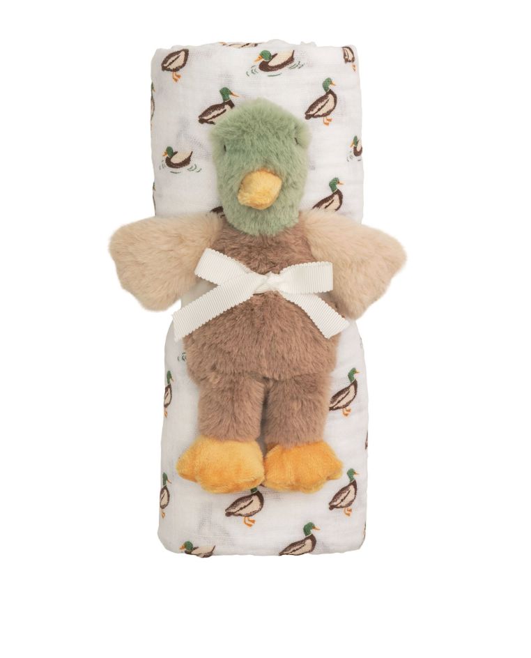Mallard Duck Swaddle & Rattle Set Baby Blanket MudPie 