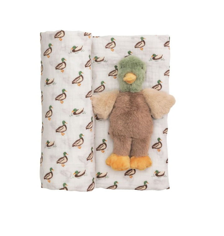 Mallard Duck Swaddle & Rattle Set Baby Blanket MudPie 