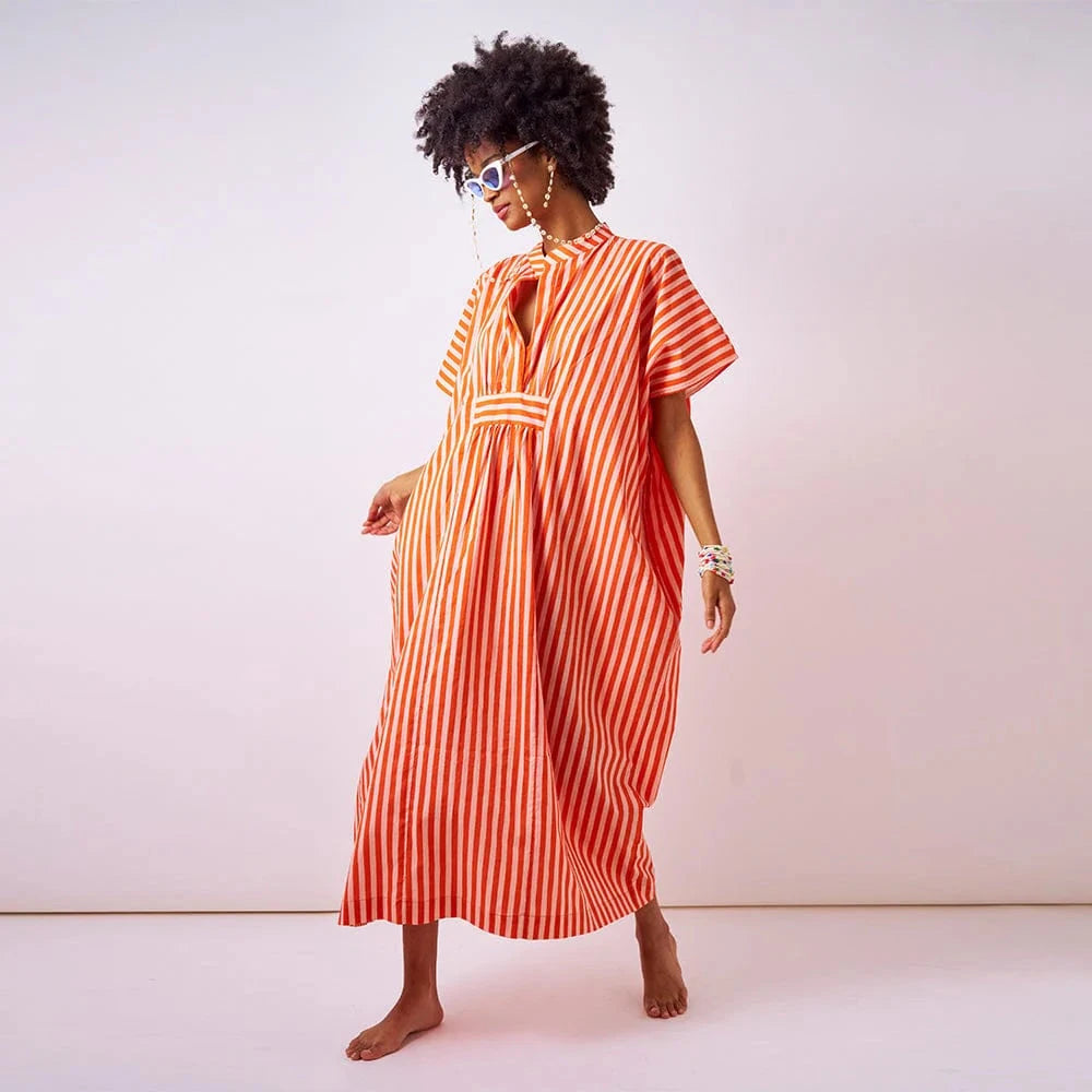 Margot Striped Kaftan - Coral Blush Womens Cover Up Ink and Alloy 