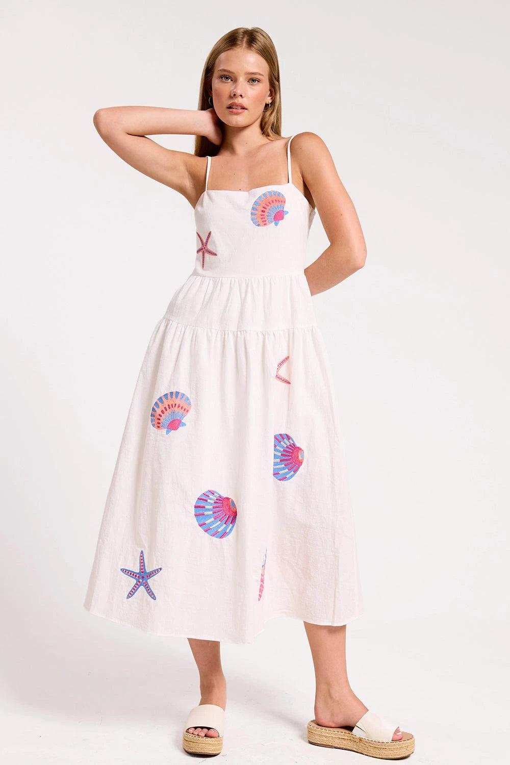 Marine Shell Embroidered Midi Dress Womens Dress UltraMarine 