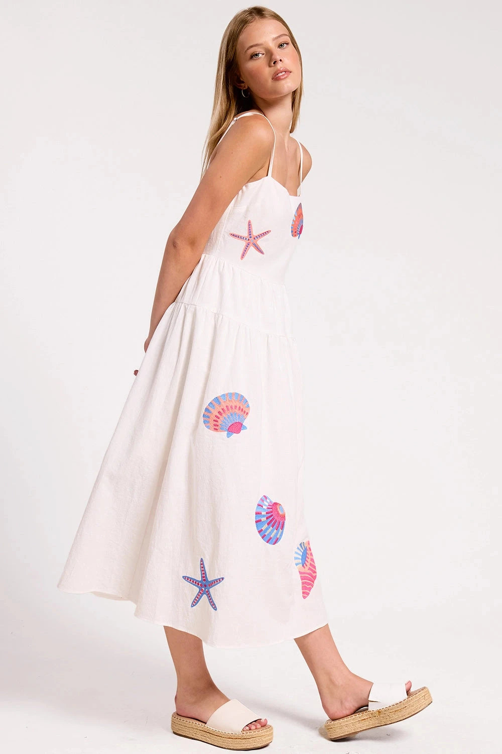 Marine Shell Embroidered Midi Dress Womens Dress UltraMarine 