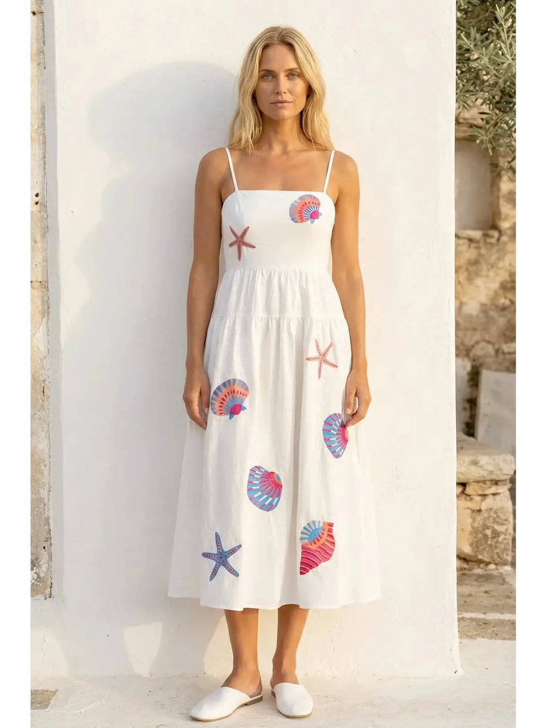 Marine Shell Embroidered Midi Dress Womens Dress UltraMarine 