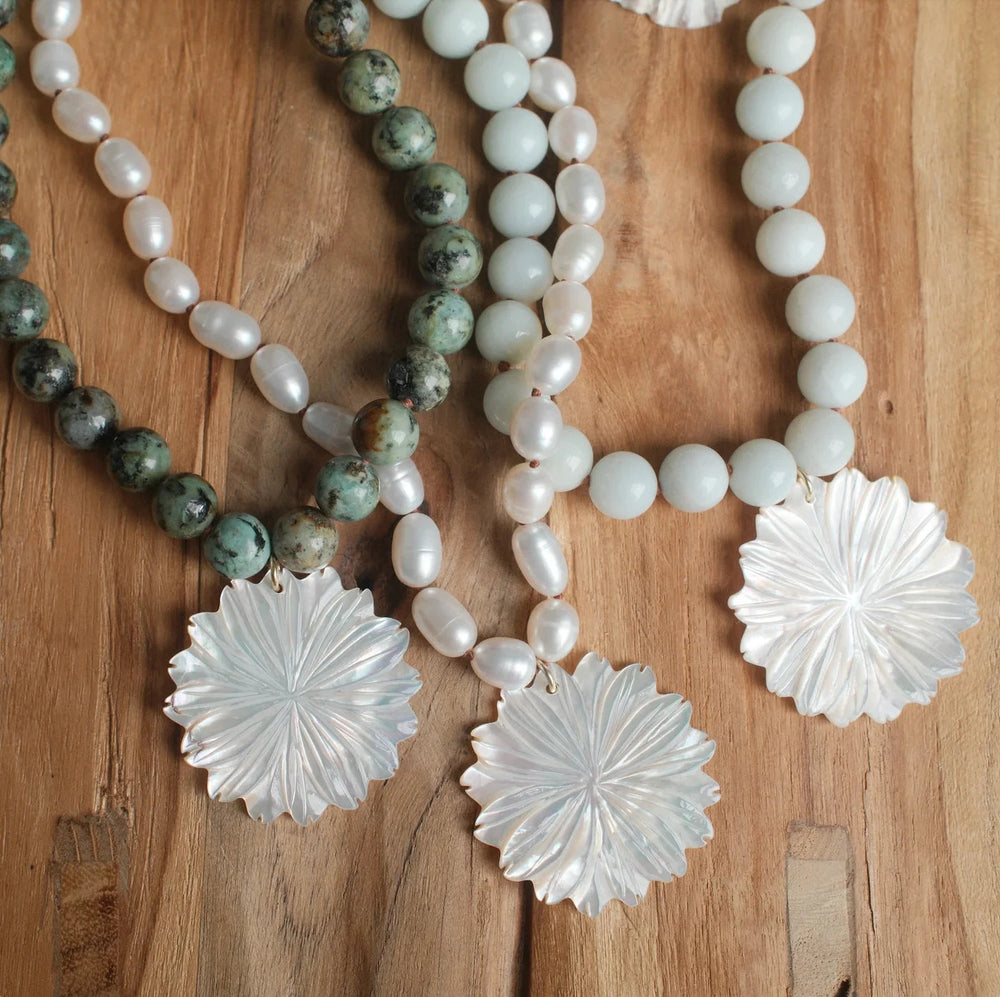 Martha Flower Necklace - Amazonite Womens Necklace FYB 