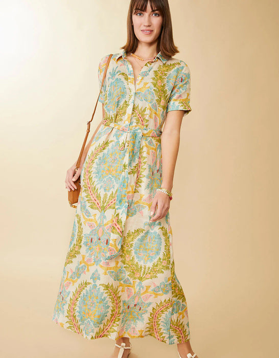 Maryam Linen Midi Dress - Sugar Mill Damask Flax Womens Dress Spartina 