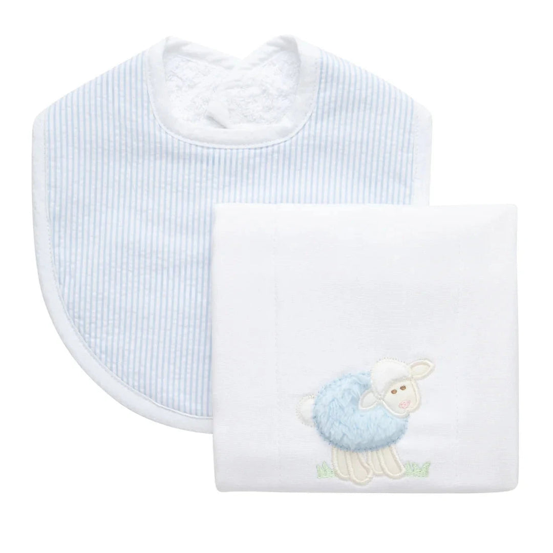 Med Bib and Burp Set Burp Cloths 3 Marthas Blue Lamb 