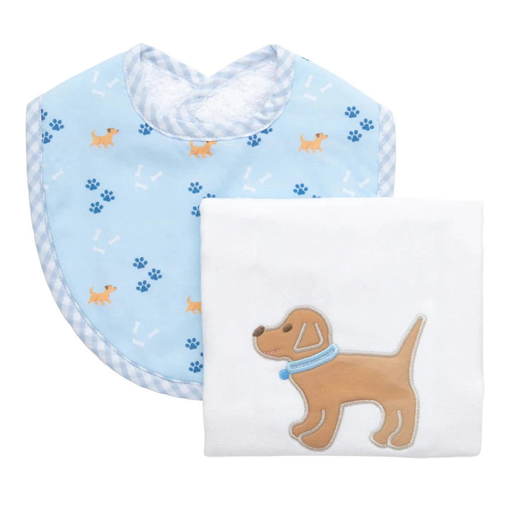Med Bib and Burp Set Burp Cloths 3 Marthas Blue Puppy 