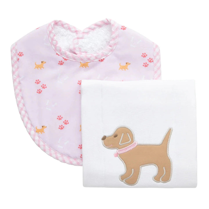Med Bib and Burp Set Burp Cloths 3 Marthas Pink Puppy 