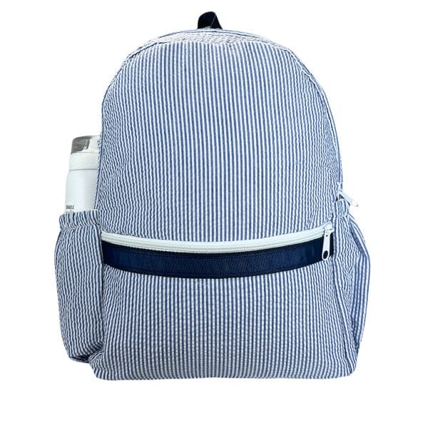 Medium Backpack with Side Pockets Child Backpack Mint Navy Seersucker 